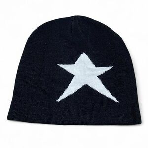 Black and white star graphic winter beanie